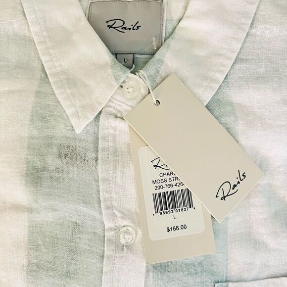 RAILS Women's Charli Awning Stripe Linen Blend Blouse, Large, White/Blue, NWT - Picture 12 of 15